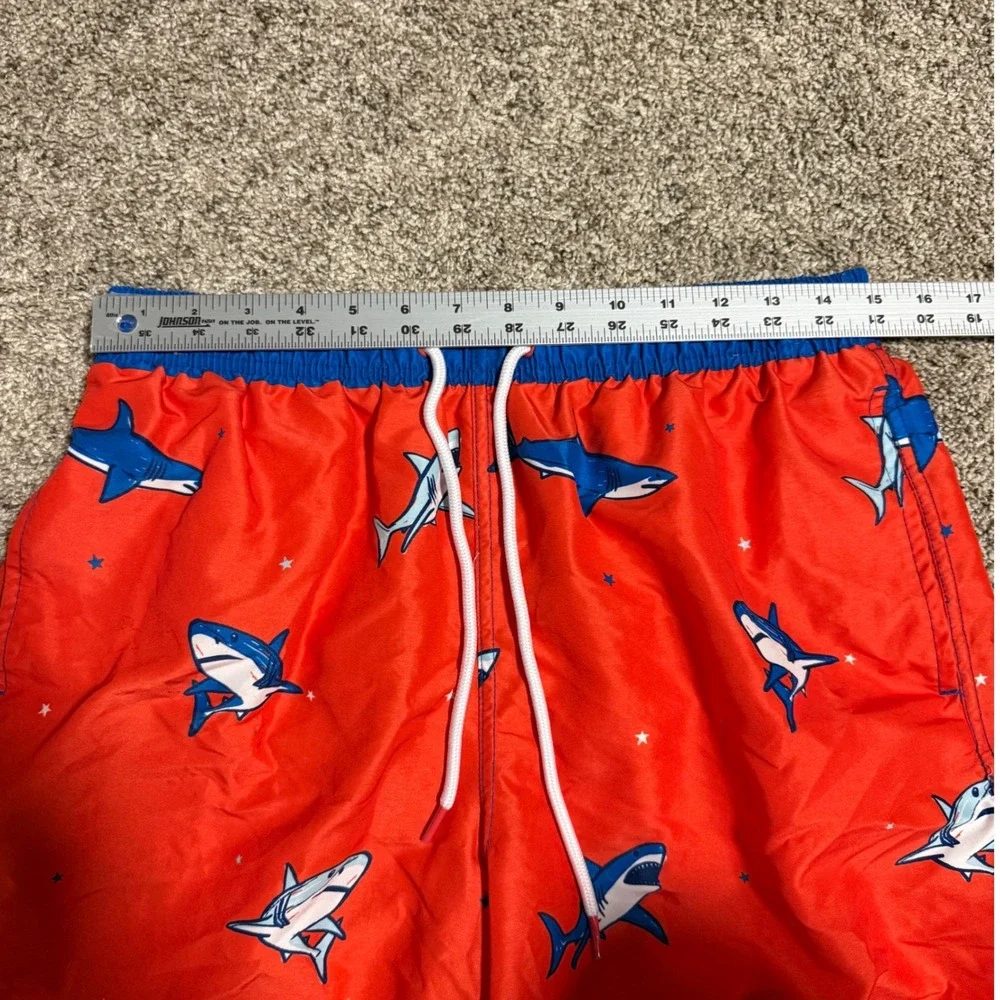 Old Navy Mens Shark Print Swim Trunks Red Blue Mesh Lined Size M 32-34